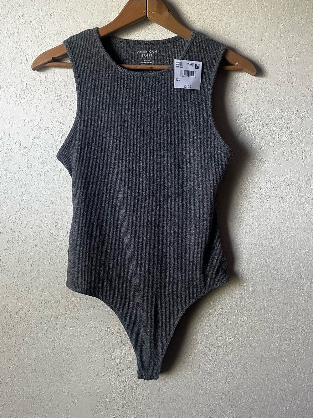 American Eagle Outfitters Girls' Gray Ribbed Tank bodysuit